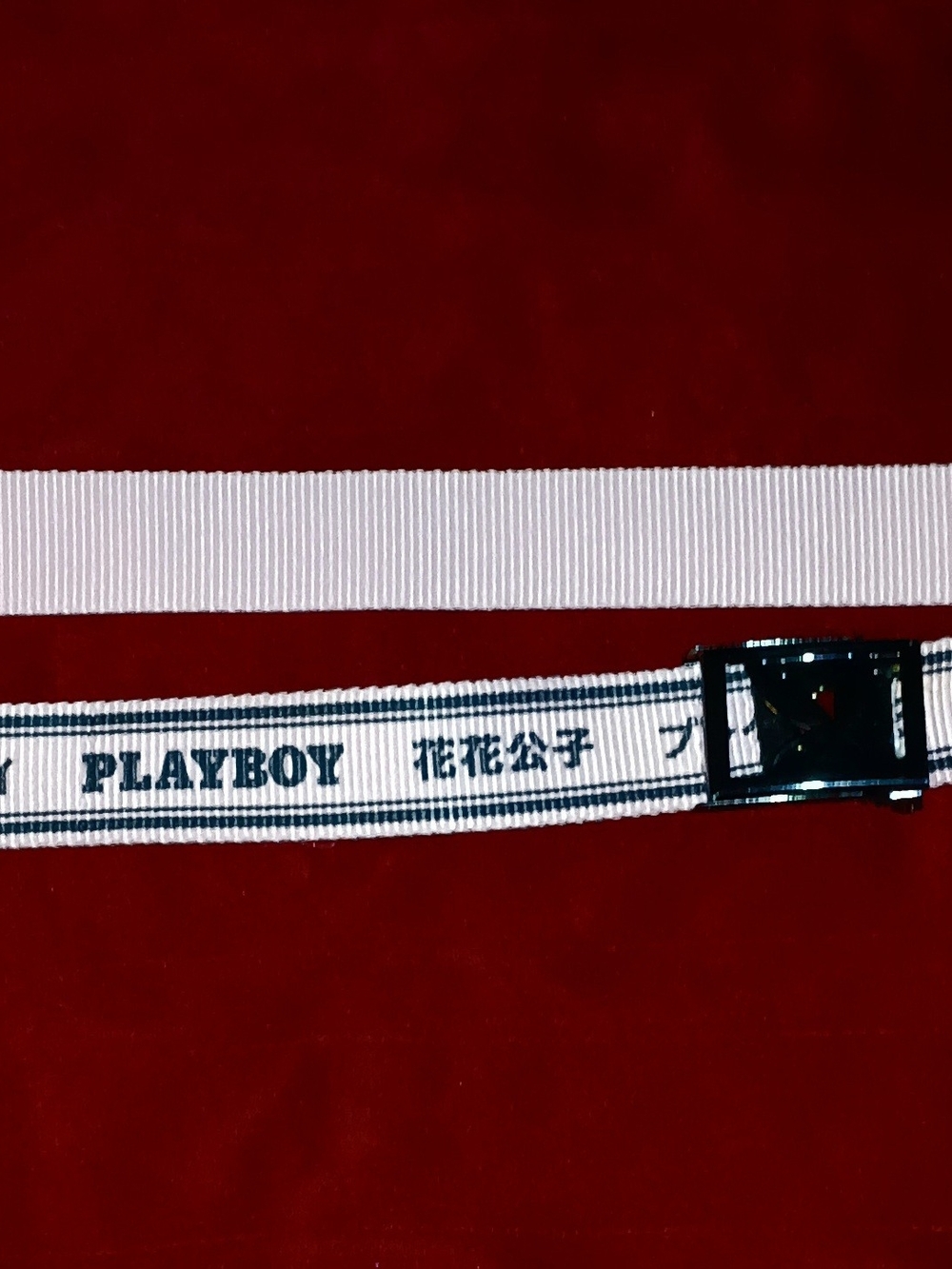 PLAYBOY White Webbing Belt with Black Logo Trim